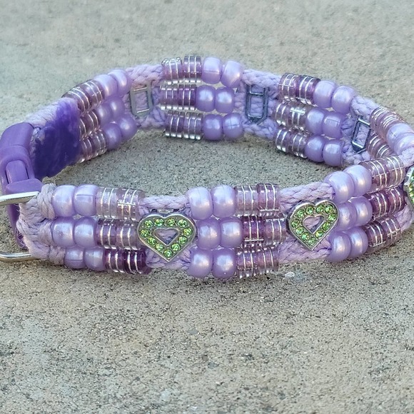 Custom Handmade Beaded Bling Dog Collar Hearts - Picture 1 of 2